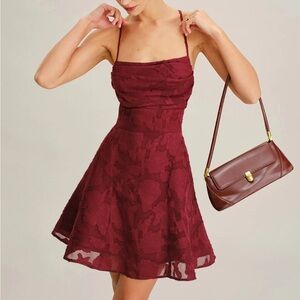 Rihoas Wine Red Floral Backless Slip Mini Dress